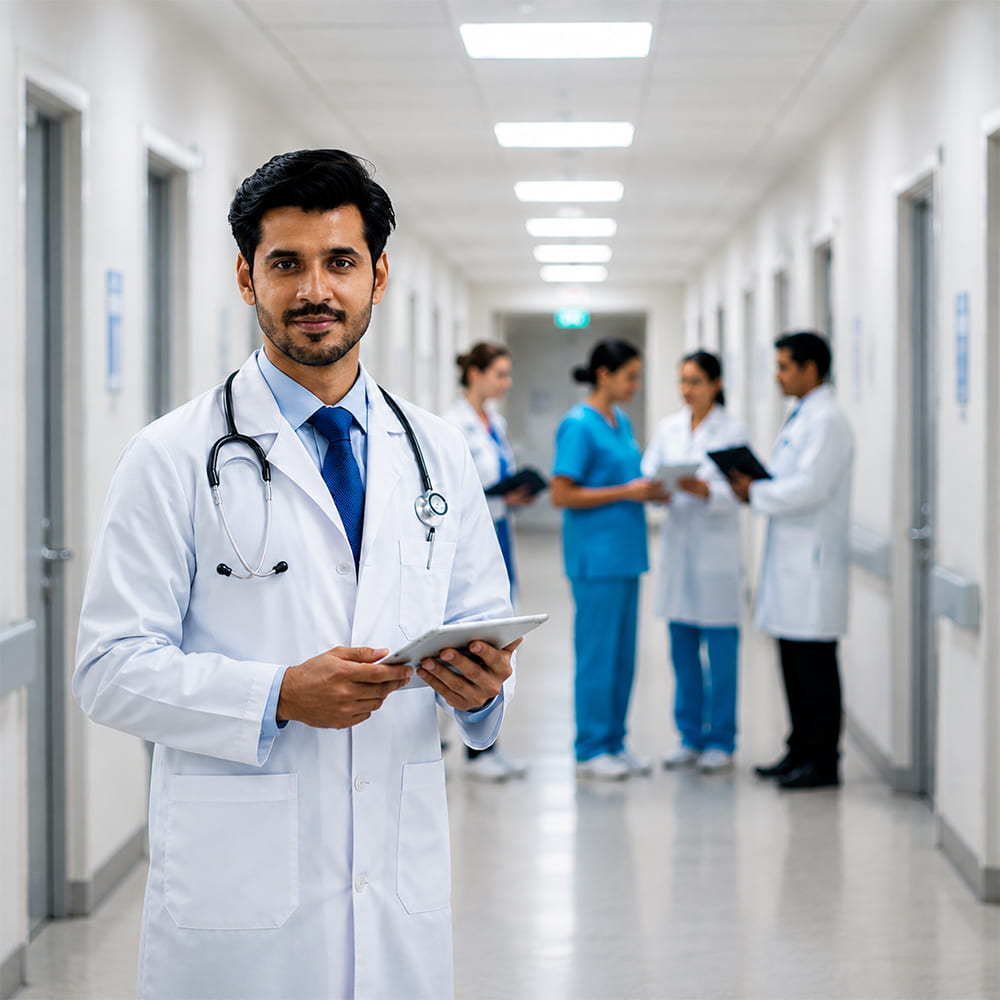 Doctor wearing formal medical uniform in a hospital setting