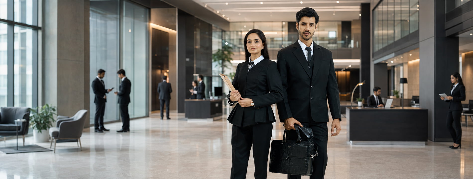 Executives in corporate uniforms by Sona Signature in modern office